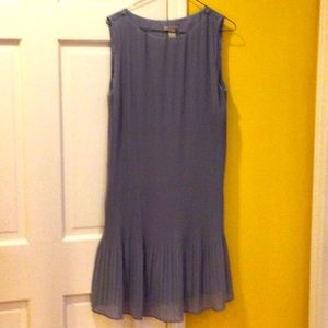 BLUE/GREY CHIFFON scoop neck MiDI PLEATED shift DRESS